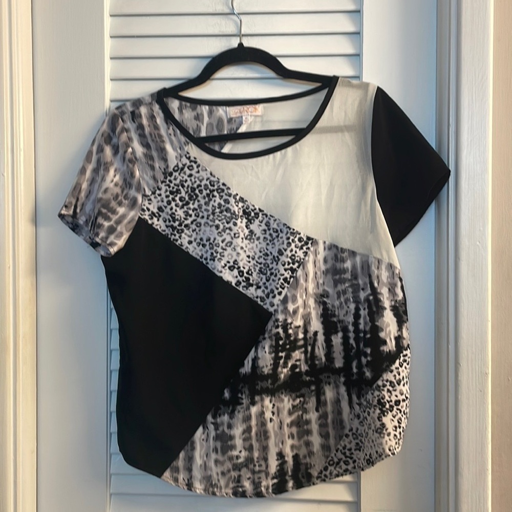 LaRok Vintage Multimedia Blouse w/Sheer Cutouts. Size M, Excellent Vintage Cond.